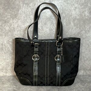 COACH Signature Monogram Large Tote in Black Jacquard and Leather